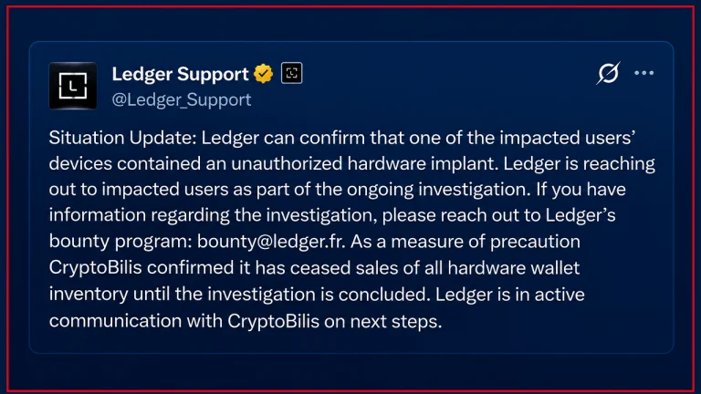 Ledger Confirms Hidden Hardware Implant in Affected User’s Wallet