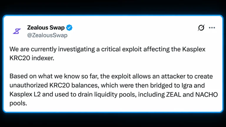 Kasplex KRC-20 Indexer Signature Bypass Drains Two Token Pools