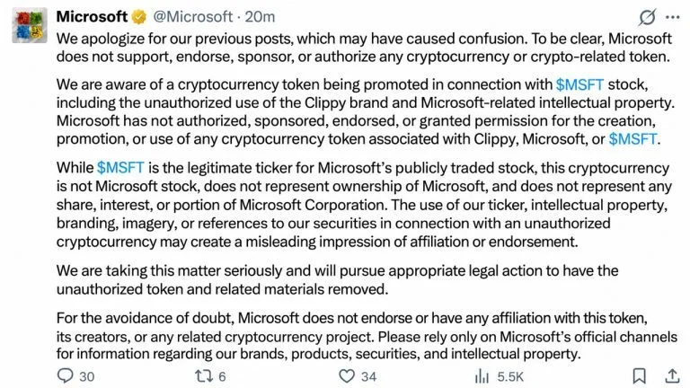 Microsoft’s X Account Hijacked to Promote Clippy Meme Coin