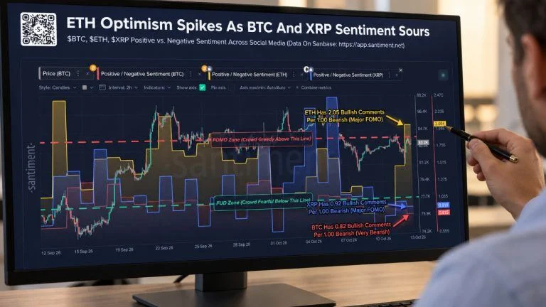 Bitcoin and XRP Sentiment Turn Fearful as Ethereum Draws Bullish Buzz