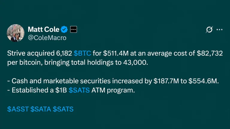 Strive Scoops up 6,182 Bitcoin Pushing Stash Total to 43,000 BTC