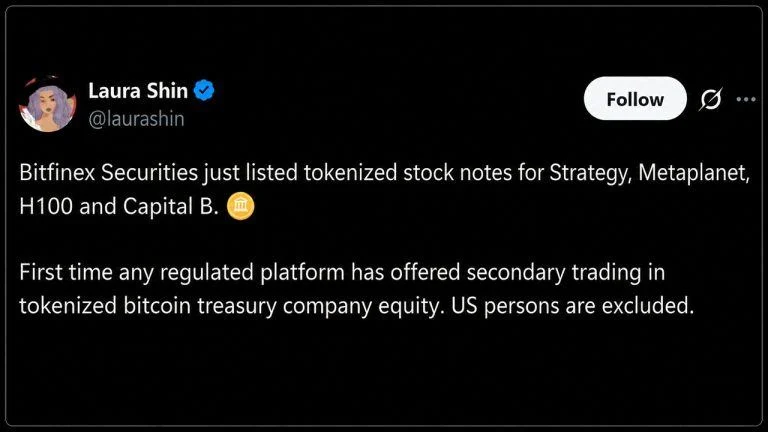 Bitfinex Puts Strategy, Metaplanet Stock Onchain in Tokenized First