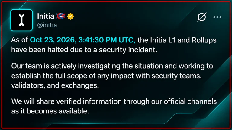 Hacker Prints $2.7M in Crypto as Initia Blockchain Grinds to a Halt