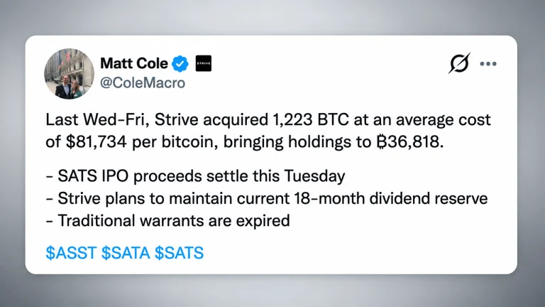 Strive Buys 1,223 Bitcoin While Preparing a $630 Million Cash Raise