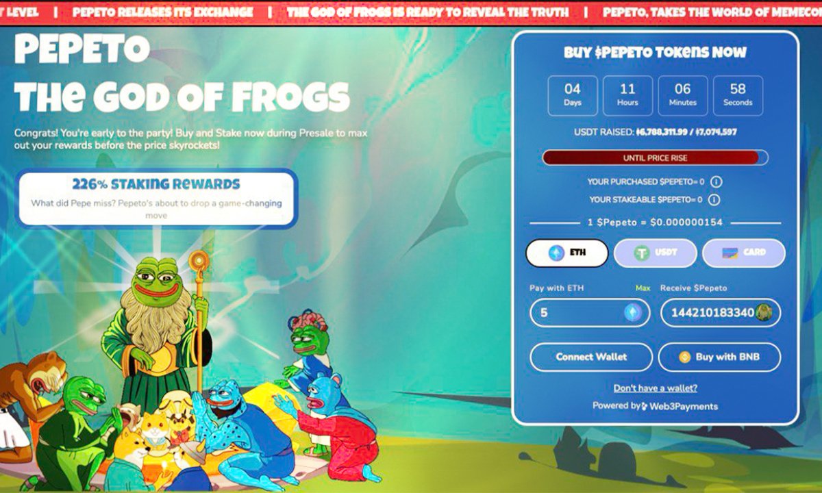 Ethereum Based Meme Coin Pepeto Presale Past $6.7 Million as Exchange Demo Launches