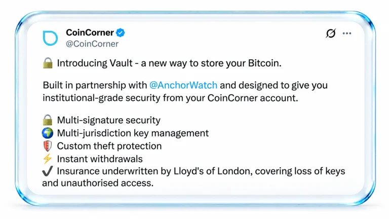 Coincorner, Anchorwatch Roll out Bitcoin Custody With Lloyd’s Insurance