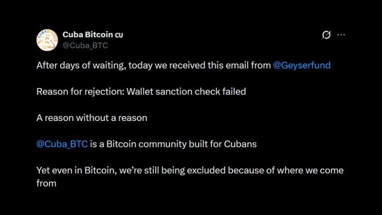 Geyser Rejects Cuba Bitcoin Initiative Over US Sanction Compliance