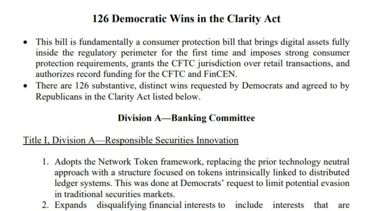 Final CLARITY Act Packs 126 Changes Requested by Senate Democrats