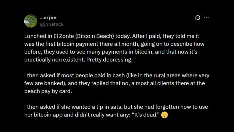 Bitcoin Core Dev Warns Bitcoin Payments Vanish at Bitcoin Beach