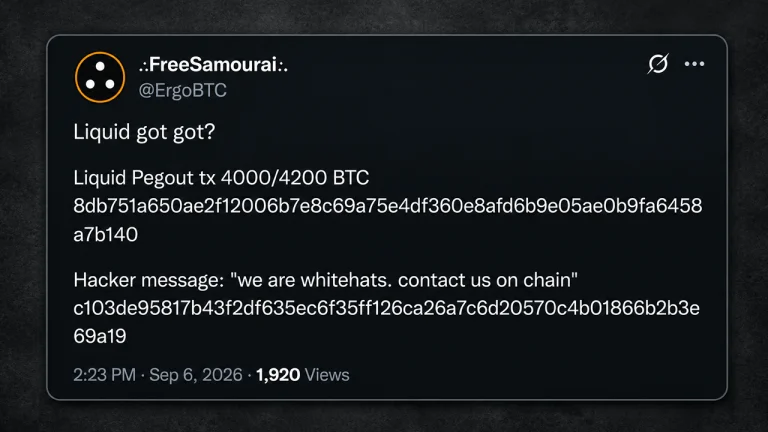 ‘We Are Whitehats’: Nearly 4,000 BTC Drained From Blockstream’s Liquid Peg
